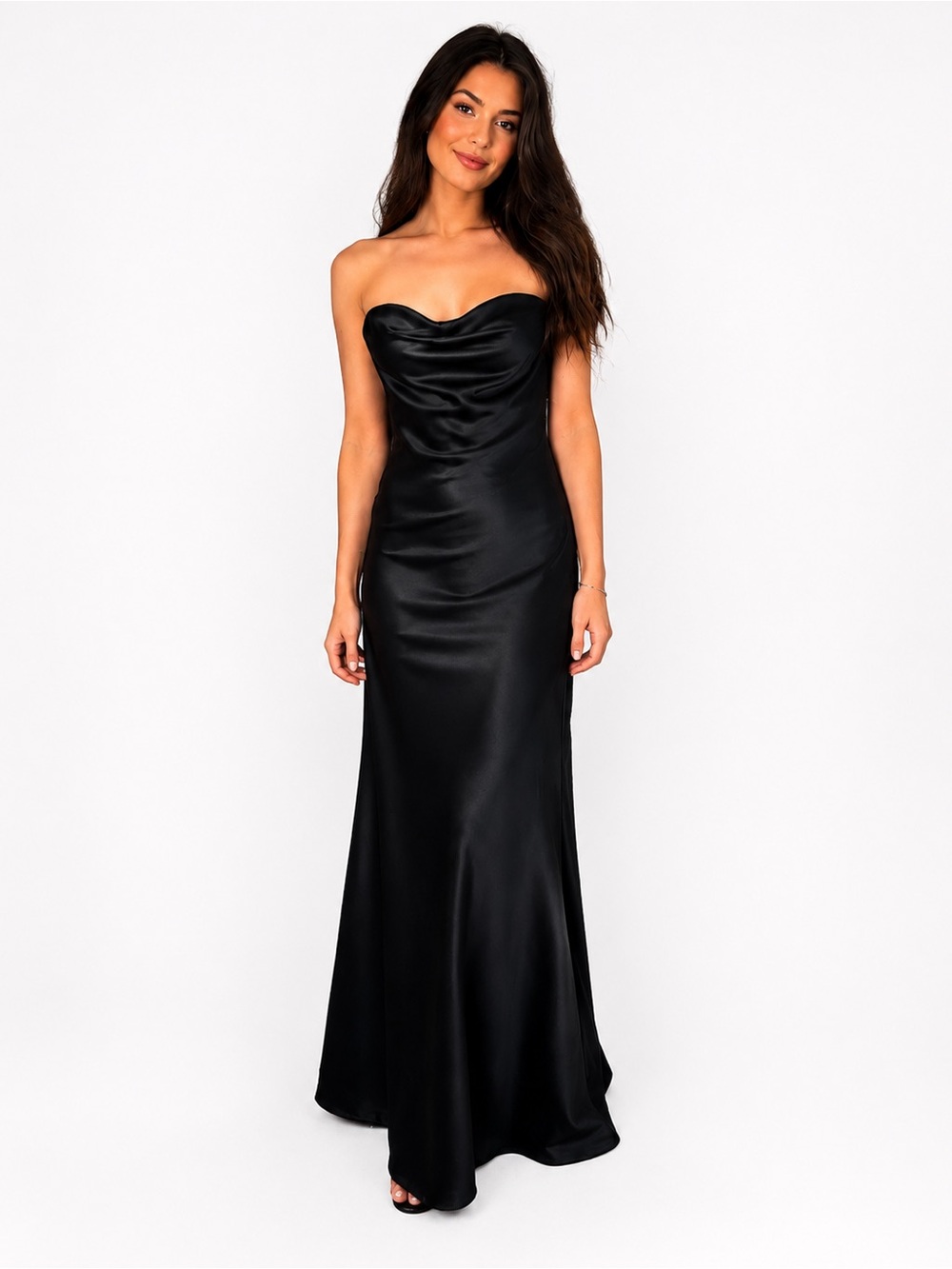 Bill Levkoff Black Satin Strapless Ruched Formal Maxi Dress Size 12
